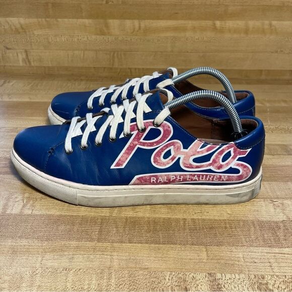 Polo Ralph Lauren Jermain Red Letter Leather Blue Shoes Men’s Size 10D Sneakers - Picture 2 of 7